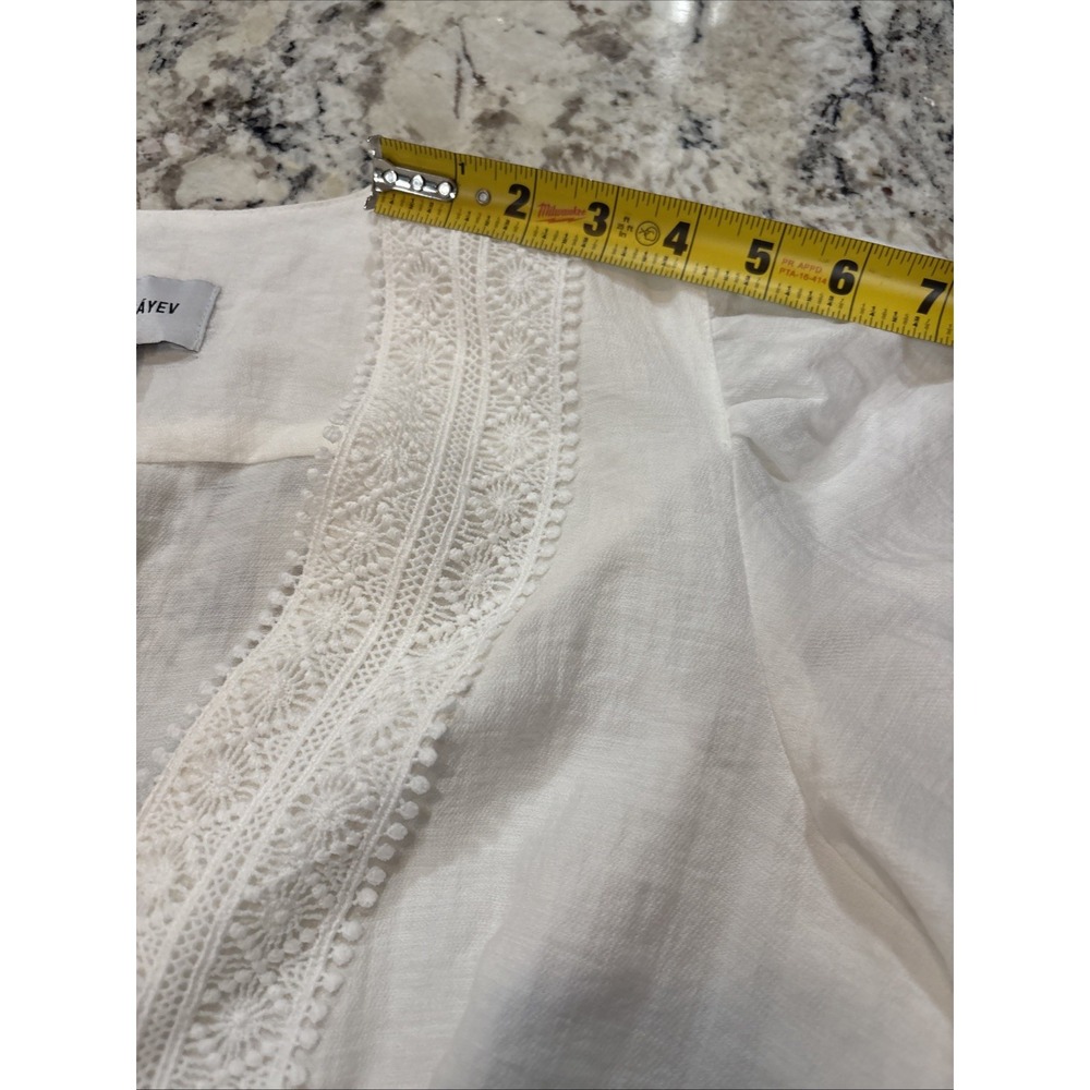 Sabina Musayev White Pom-Pom Crochet Trim Ruffle Tiered Mini Dress V-Neck Size L - Picture 12 of 16